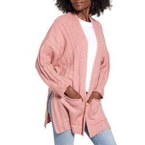 Topshop Mixed Rib Knit Oversized Pink Cardigan Sweater - Sz 2 (Runs Very Large)